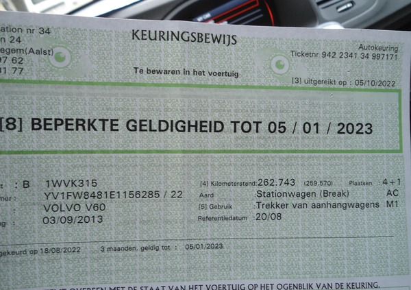 Volvo V60 cena 38600 przebieg: 263000, rok produkcji 2013 z Nowe małe 631